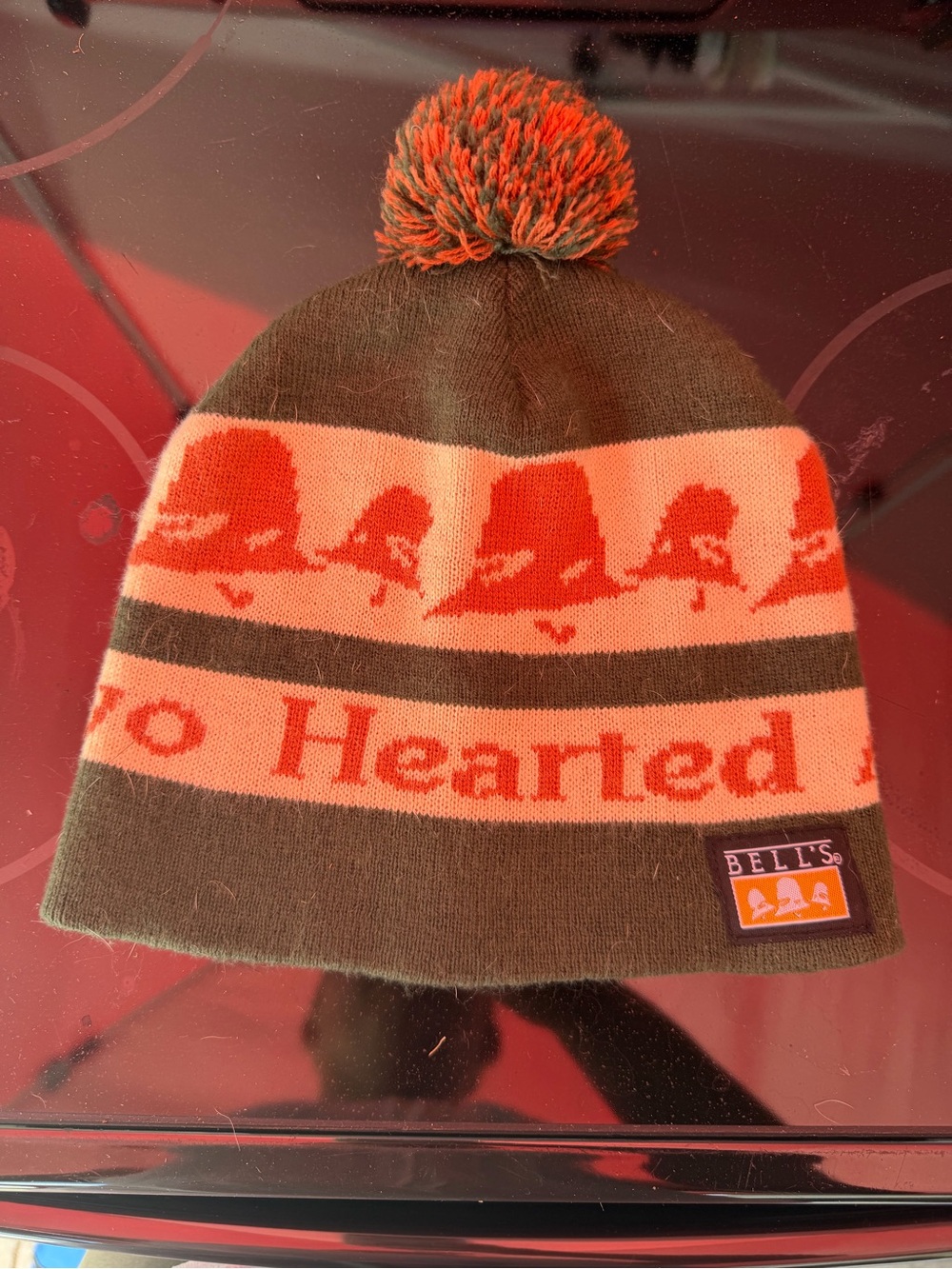 Winter Pom Beanie-Bell’s Two Hearted Brewery in Olive Green and Orange